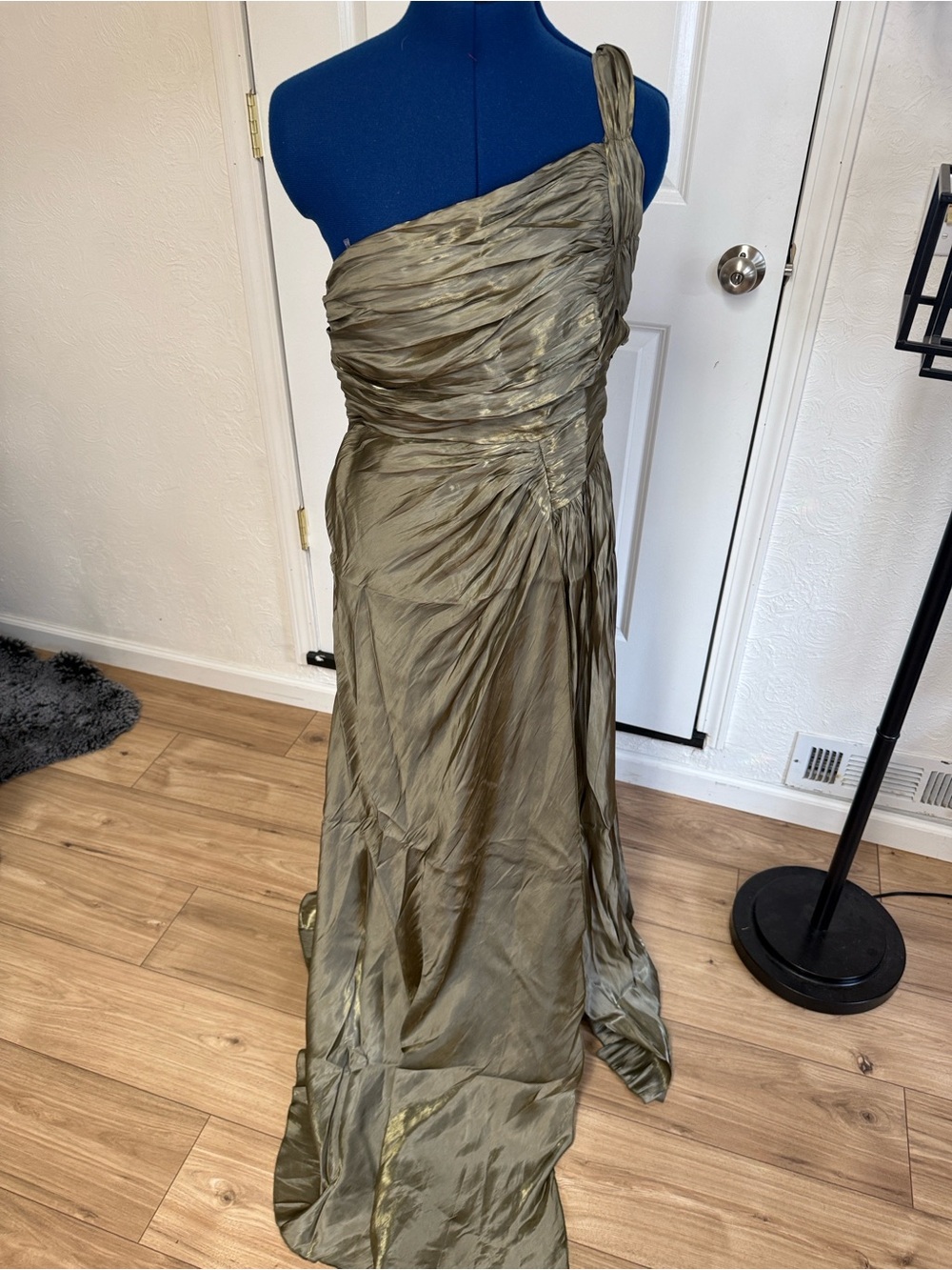 One-Shoulder Olive Green Evening Gown